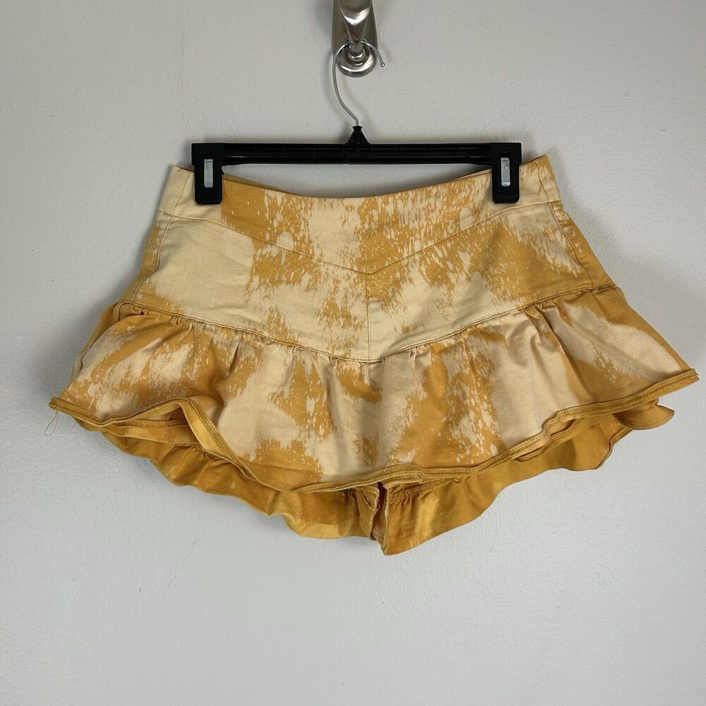 Ac rendon Size 4 Jean Skort Skirt Ruffle Mini Tie Dye Yellow Tiered Layered
